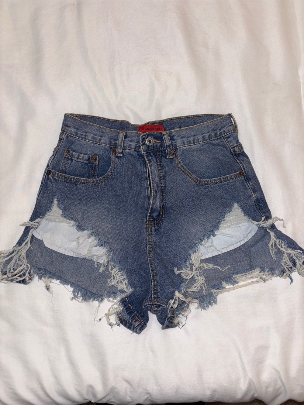 Signature8 Distressed Blue Denim Cutoff Shorts